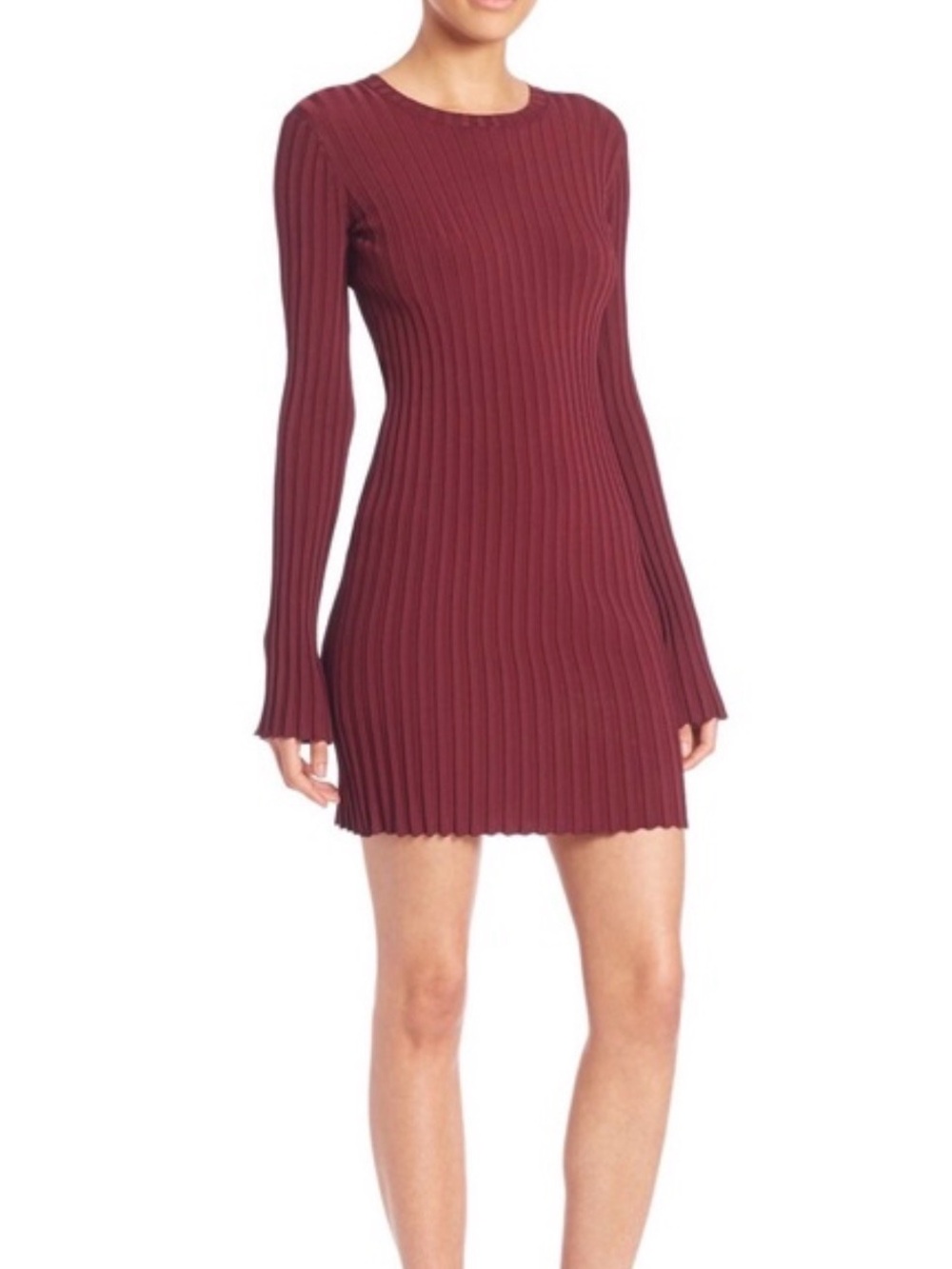 Elizabeth and James Ribbed Mini Dress in Burgundy